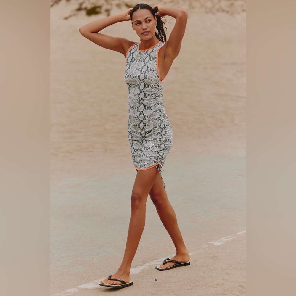 🆕💃🐍Daily Practice🐍💃High-Neck Snake Print Ruched Mini Dress XS